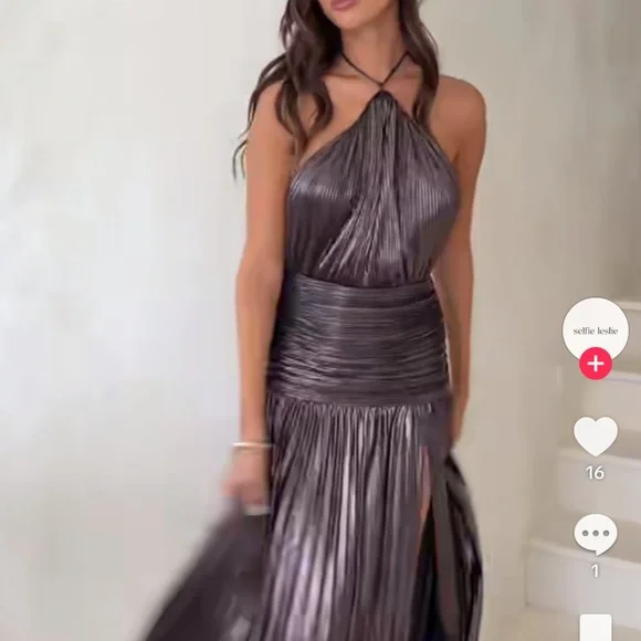Selfie Leslie Charcoal Halter Maxi Dress - Picture 3 of 4